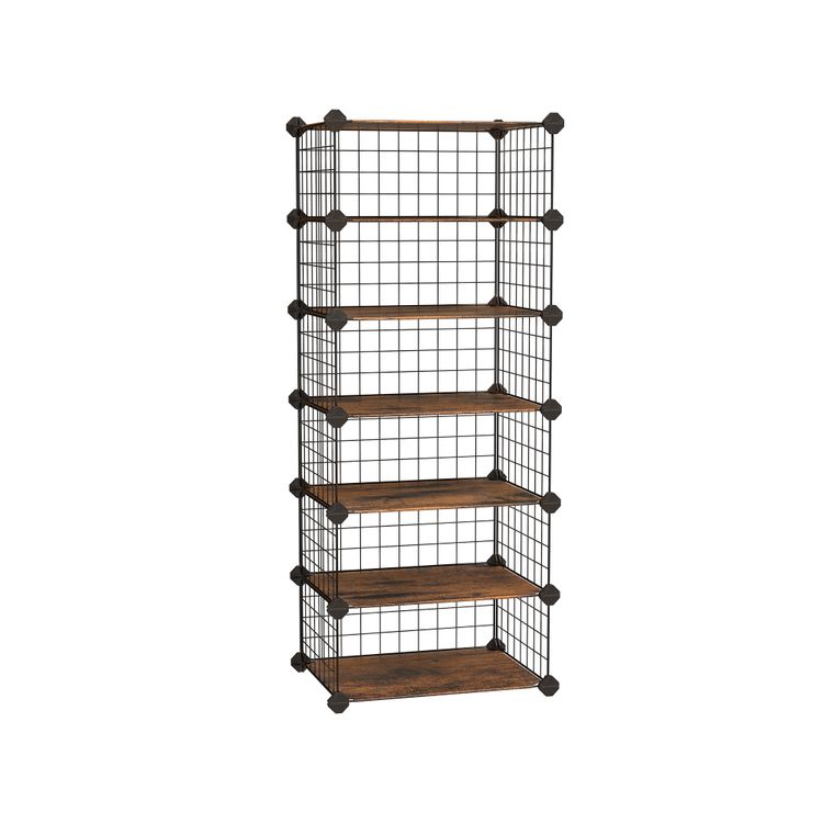 Photo 1 of SONGMICS 6-Tier Shoe Rack for 12 Pairs, Expandable Modular DIY Storage Shelf, Closet Divider, with Plastic Panels, Rustic Brown + Black