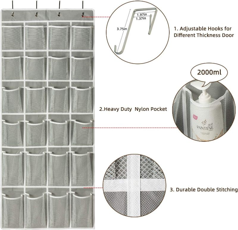 Photo 3 of KEEPJOY Over The Door Shoe Organizer, Hanging Shoe Organizer with 24 Mesh Pockets Door Shoe Holder Works Well for Men Women Kids Shoe Storage Organizer Large Size 57.5 x 25 Inch(Grey 2PACK)