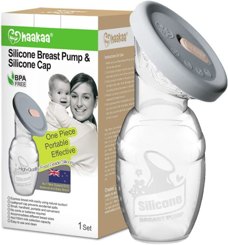 Photo 1 of haakaa Manual Breast Pump Breastfeeding Pump 4oz/100ml+Lid Food Grade Silicone 1 PC