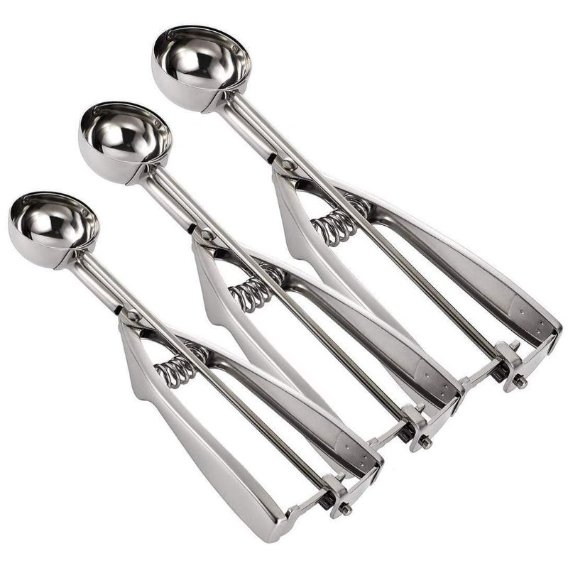 Photo 1 of Emoly Ice Cream Scoop Set, Steel Ice Cream Scoop, Cookie Dough Metal Cupcake Spoons Include Large-Medium-Small Sizes Balls for Ice Cream, Cupcake, Muffin (3 PCS)