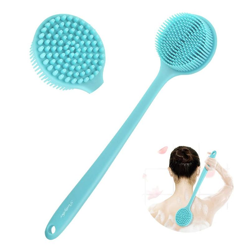 Photo 1 of Shower Brush Silicone Bath Body Brush - Back Scrubber for Shower Back Brush Long Handle for Shower Skin Exfoliating Brush Body with Soft Bristles Back Cleaning Washer for Men Women - Blue
