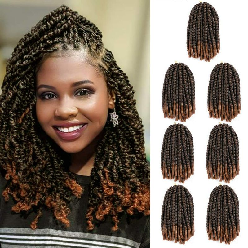 Photo 1 of 12 Inch Spring Twist Hair 7 Packs/Lot Fluffy Spring Twist Crochet Braids 18 Strands 90g/Pack Afro Ombre Curly Crochet Hair Extensions (Spring Twist (7Packs), 1B/30)