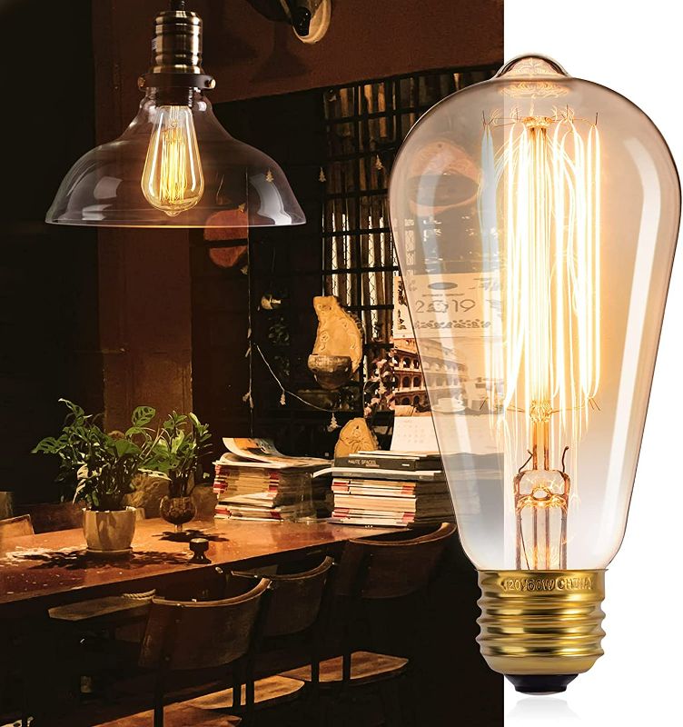 Photo 2 of Brightown Edison Light Bulbs, 6Pcs Vintage 60 Watt Incandescent Light Bulbs E26 Base Dimmable Decorative Antique Filament Light Bulbs 252 Lumens, Amber Warm