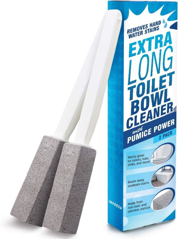 Photo 1 of [2 Pack] Pumice Stone Toilet Bowl Cleaner with Extra Long Handle - Limescale Remover - Pumice Toilet Brush - Also Cleans BBQ Grills, Tiles, Tile Grout, & Swimming Pools by Impresa
