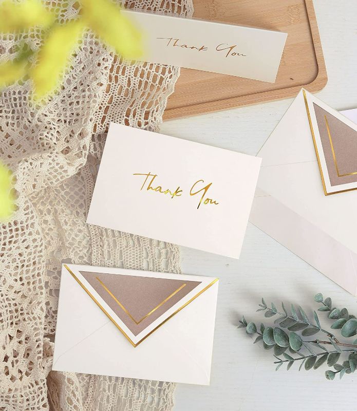 Photo 2 of Elegant Thank You Cards with Envelopes - 36 PK - Thank You Notes with Gold Foil Letterpress 4 x 6 Inches Blank Note Cards for Wedding Bridal Shower Baby Shower Card Business Funeral Sympathy (Earth Tone)

