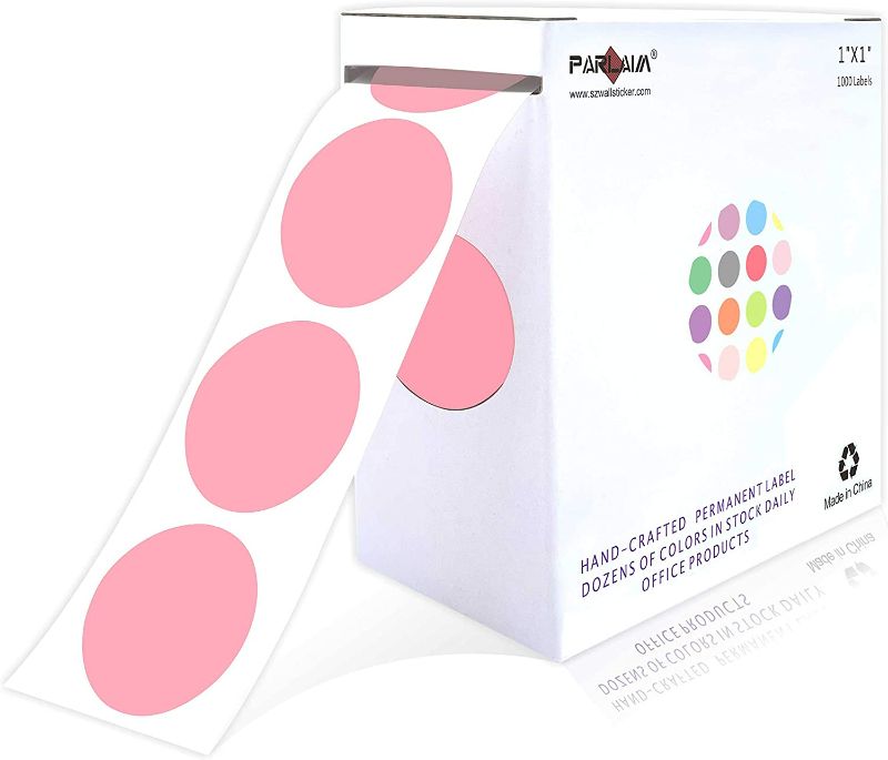 Photo 1 of PARLAIM 1" Pink Round Color Coding Circle Dot Labels on a Roll, 1000 Stickers, 1 inch Diameter