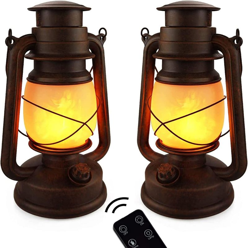 Photo 2 of 2 Pack Decorative Lanterns,Vintage Lanterns Battery Power LED Outdoor Waterproof, Hanging Operated Flickering Flame Lantern with Two Modes Lights for Garden Patio Deck Yard Path Decor