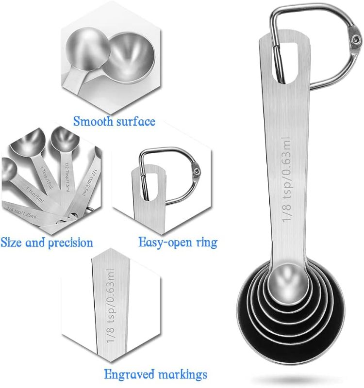 Photo 2 of Measuring Spoon Set, Stainless Steel Measuring Spoons, Set of 6 Metal Measuring Spoon for Measuring Dry and Liquid Ingredients of Cooking Baking
