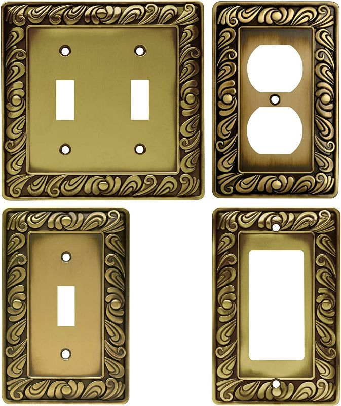 Photo 2 of Franklin Brass 64040 Paisley Double Toggle Switch Wall Plate / Switch Plate / Cover, Tumbled Antique Brass