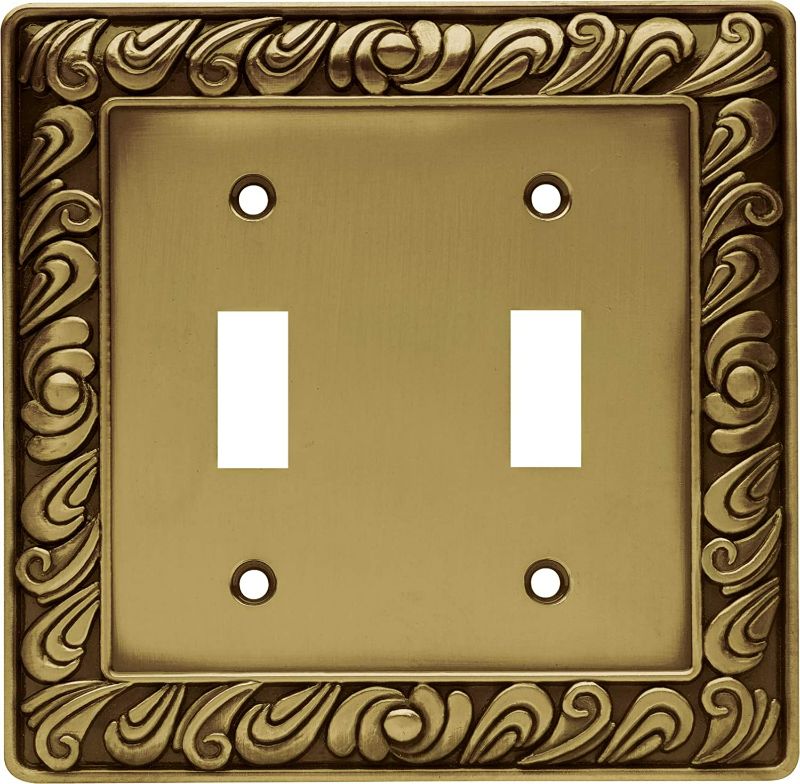 Photo 1 of Franklin Brass 64040 Paisley Double Toggle Switch Wall Plate / Switch Plate / Cover, Tumbled Antique Brass