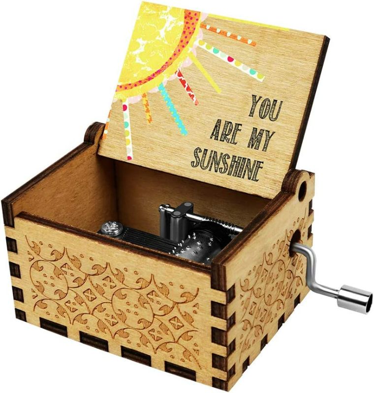 Photo 1 of Officygnet You are My Sunshine Wood Music Box for Wife/Daughter/Son - Laser Engraved Vintage Wooden Hand Crank Music Box Gifts for Birthday/Christmas/Anniversary/Wedding/Valentine/Mother’s Day