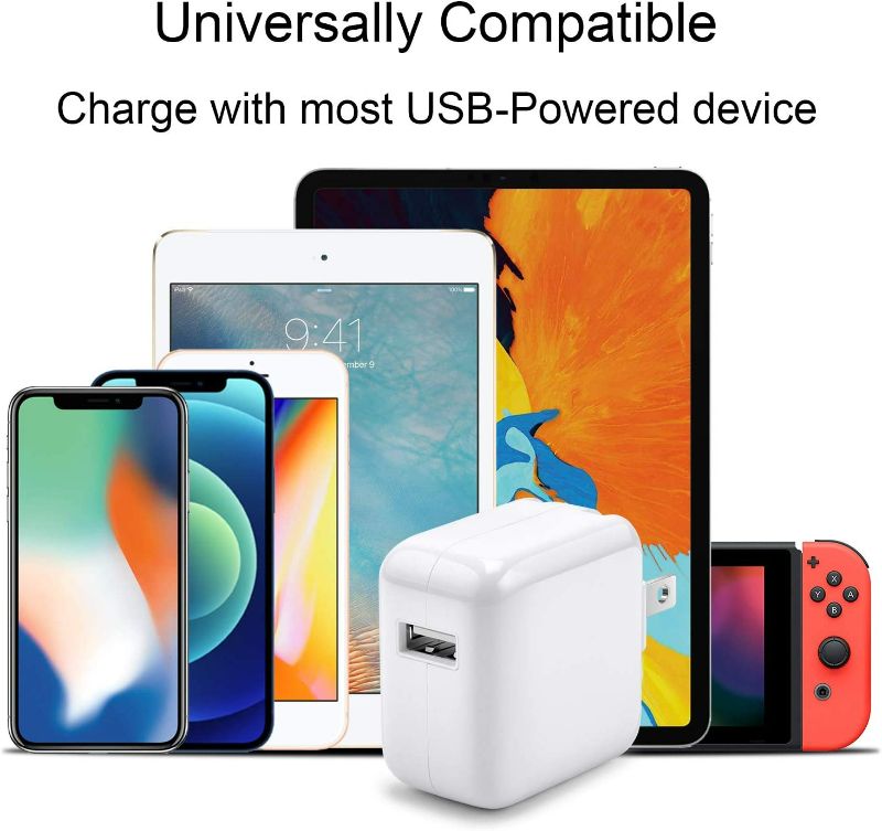 Photo 2 of iPad Charger iPhone Charger?Apple MFi Certified? 12W USB Wall Charger Foldable Portable Travel Plug with 2-Pack USB to Lightning Cable(6 Ft) Compatible with iPhone, iPad, iPad Mini, iPad Air, Airpods