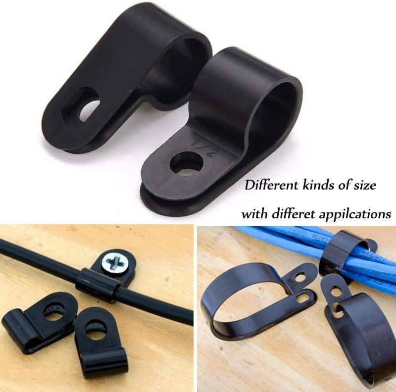Photo 3 of Cable Clamp 200 Pcs Black Nylon Plastic R-Type Cable Clamps 3/16" 1/4" 3/8" 1/2" 3/4" 1" Clips Fasteners Assortment for Cable Conduit
