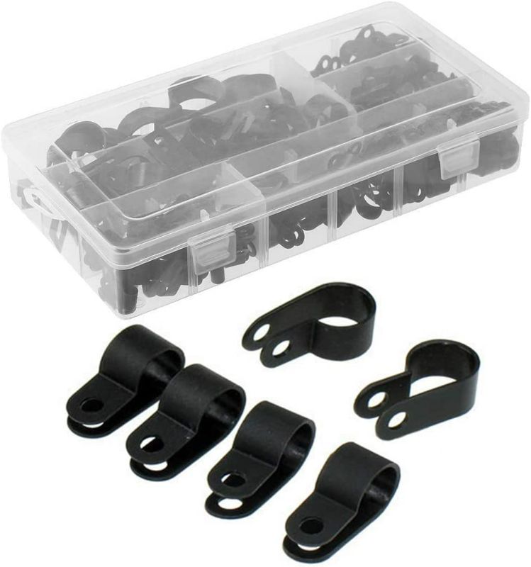 Photo 2 of Cable Clamp 200 Pcs Black Nylon Plastic R-Type Cable Clamps 3/16" 1/4" 3/8" 1/2" 3/4" 1" Clips Fasteners Assortment for Cable Conduit

