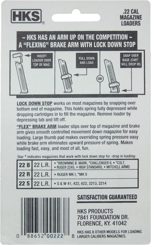 Photo 3 of HKS 22-B Caliber 22 Long Rifle Magazine Speedloader for Browning Buck Mark, Challenger II, Colt, Ruger 2245, Mitchell Arms, (High Standard)