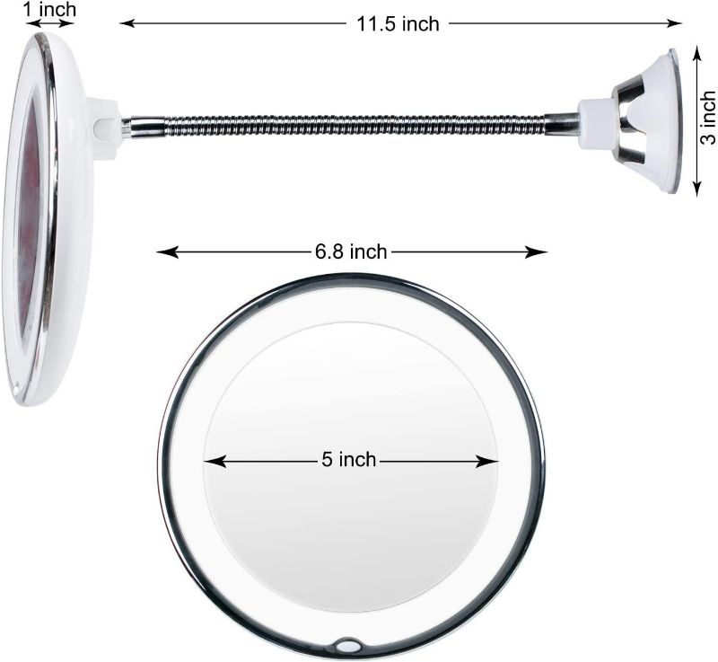 Photo 5 of Brightown 10x Magnifying LED Lighted Makeup Mirror with Suction Cup, 10" Flexible Goose-Neck Wall Mirror with 360° Swivel, Cordless LED Vanity Mirror for Shower Bathroom
