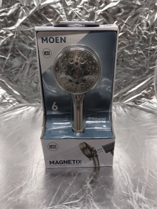 Photo 5 of Moen Engage Magnetix Spot Resist Brushed Nickel 3.5-Inch Six-Function Eco-Performance Handheld Showerhead with Magnetic Docking System, 26100SRN Showerhead Spot Resist Brushed Nickel Standard