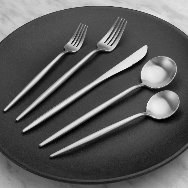 Photo 5 of Bettlife Matte Silver Silverware Set, Stainless Steel Satin Finish, Flatware Cutlery Set Service for 4, 20-Piece Spoons and Forks Kitchen Utensil Set, Dishwasher Safe (Matte Silver, 20 P)
