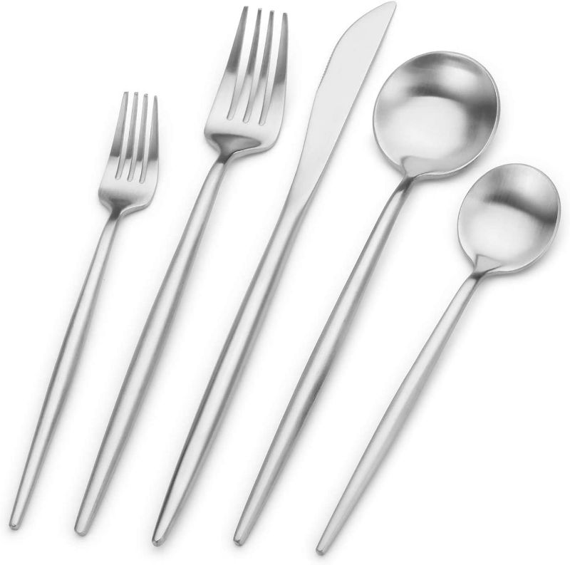 Photo 1 of Bettlife Matte Silver Silverware Set, Stainless Steel Satin Finish, Flatware Cutlery Set Service for 4, 20-Piece Spoons and Forks Kitchen Utensil Set, Dishwasher Safe (Matte Silver, 20 P)
