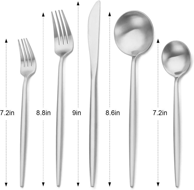 Photo 2 of Bettlife Matte Silver Silverware Set, Stainless Steel Satin Finish, Flatware Cutlery Set Service for 4, 20-Piece Spoons and Forks Kitchen Utensil Set, Dishwasher Safe (Matte Silver, 20 P)
