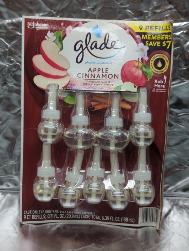 Photo 3 of Glade PlugIns Scented Oil Refill, Essential Oil Infused Wall Plug in, 6.39 fl. oz, 9 ct. (Apple Cinnamon)
