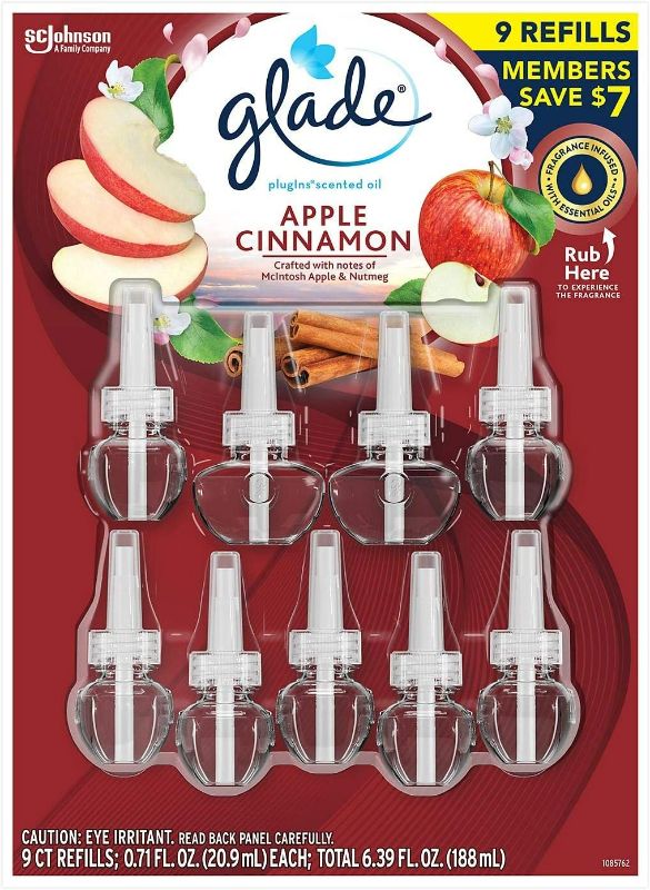 Photo 1 of Glade PlugIns Scented Oil Refill, Essential Oil Infused Wall Plug in, 6.39 fl. oz, 9 ct. (Apple Cinnamon)
