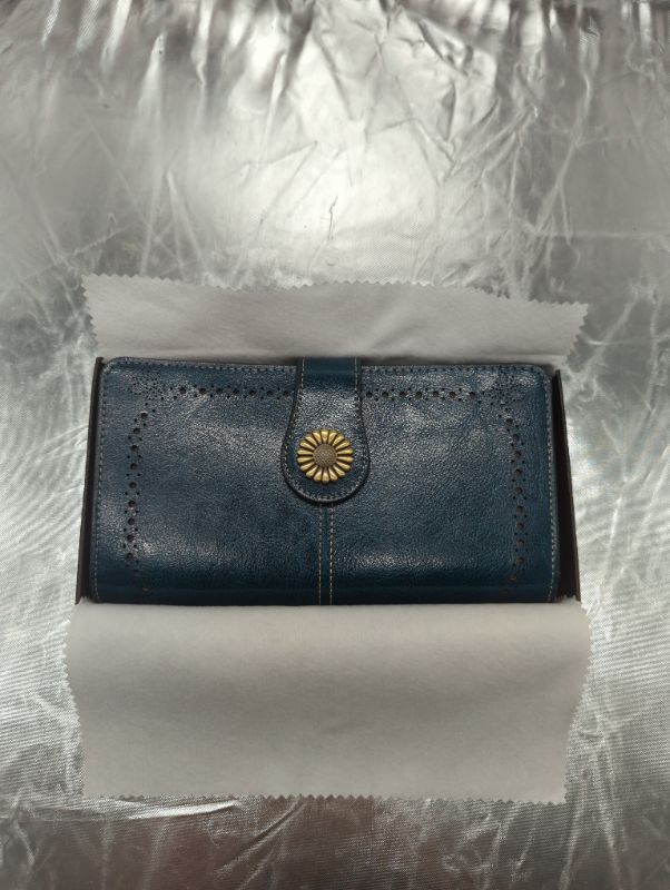 Photo 5 of Lavemi Womens Large Capacity Genuine Leather RFID Blocking Wallets Wristlet Clutch Card Holder DARK GREEN
