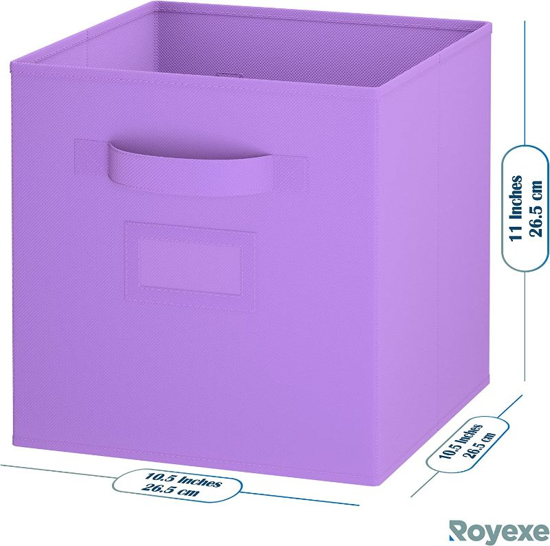 Photo 2 of Storage Cubes - 11 Inch Cube Storage Bins (Set of 8). Fabric Cubby Organizer Baskets with Dual Handles | Foldable Closet Shelf Organization Boxes (Purple)

