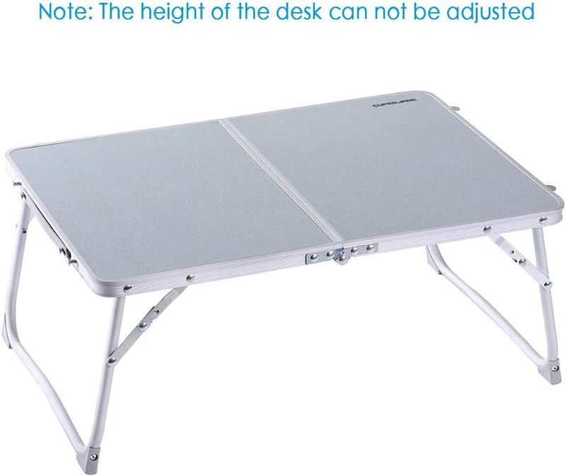 Photo 3 of SUPERJARE Foldable Laptop Table, Bed Desk, Breakfast Serving Bed Tray, Portable Mini Picnic Table & Ultra Lightweight, Folds in Half with Inner Storage Space - Silver Gray