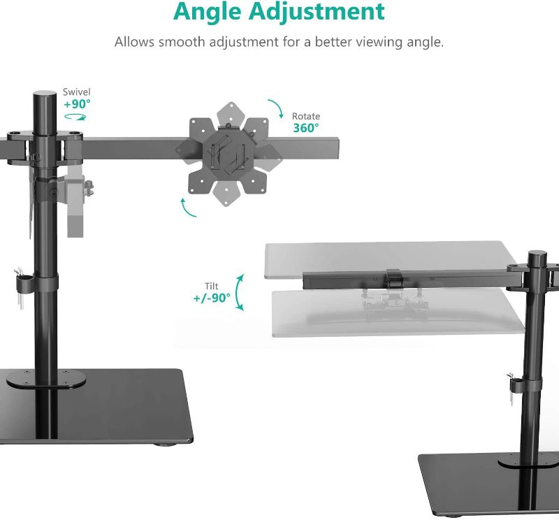 Photo 3 of Free Standing Dual Monitor Stand, Height Adjustable Monitor Mount with Glass Base, Fits LCD LED Flat Curved Screen up to 27 inch, 22lbs, with Grommet Base