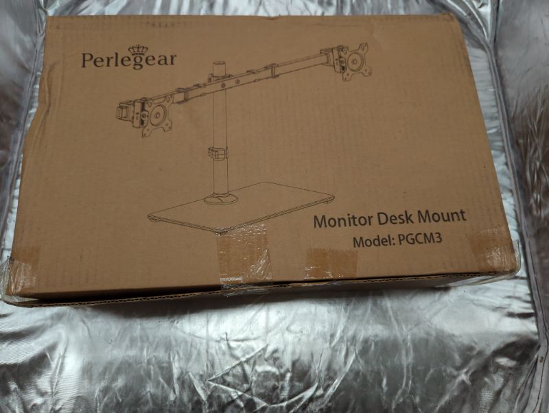 Photo 1 of Free Standing Dual Monitor Stand, Height Adjustable Monitor Mount with Glass Base, Fits LCD LED Flat Curved Screen up to 27 inch, 22lbs, with Grommet Base