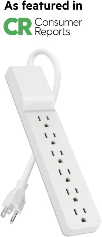 Photo 1 of Power Strip, Belkin Surge Protector 6 AC Multiple Outlets, Flat Rotating Plug, 6 ft Long Heavy Duty Extension Cord for Home, Office, Travel, Computer Desktop & Charging Brick, White