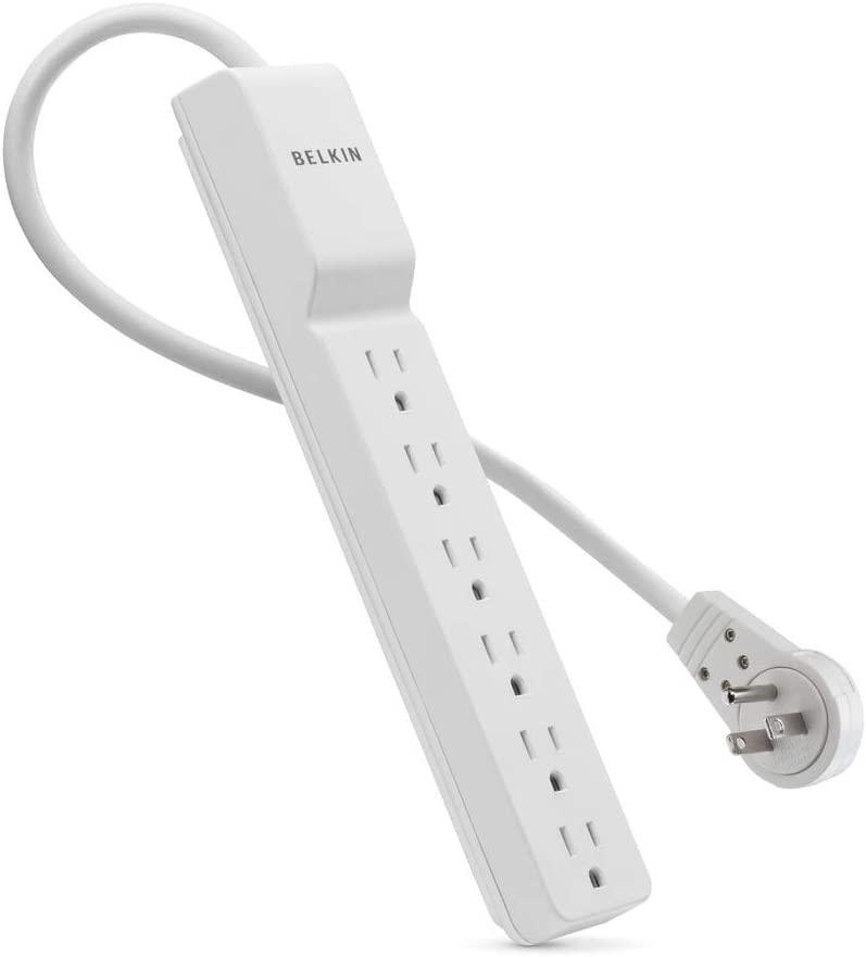 Photo 1 of Power Strip, Belkin Surge Protector 6 AC Multiple Outlets, Flat Rotating Plug, 6 ft Long Heavy Duty Extension Cord for Home, Office, Travel, Computer Desktop & Charging Brick, White