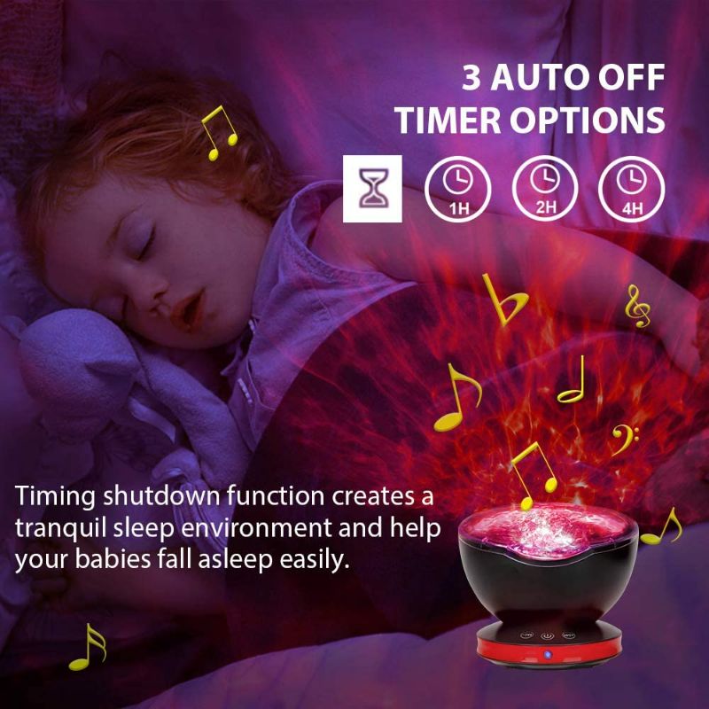 Photo 4 of Qaofuz Ocean Wave Projector, 12 LED Remote Control Night Light Lamp Timer 8 Colors Changing LED Kids Night Light Projector Lamp for Baby Kids Adult Bedroom Living Room and Holiday Party Decorations
