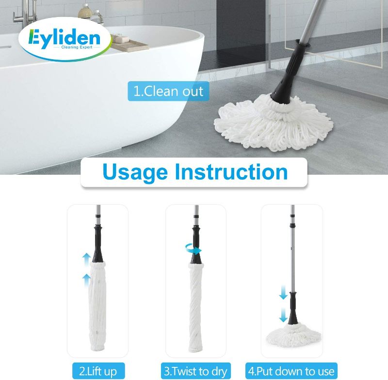 Photo 4 of Eyliden Mop with 2 Reusable Heads, Easy Wringing Twist Mop, with 57.5 inch Long Handle, Wet Mops for Floor Cleaning, Commercial Household Clean Hardwood, Vinyl, Tile, and More
