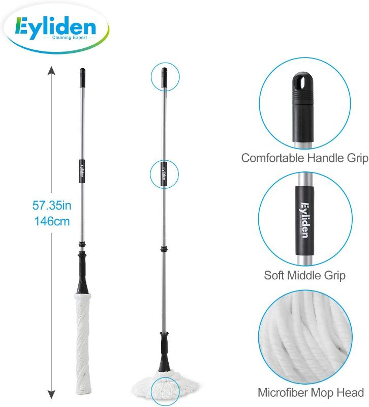 Photo 3 of Eyliden Mop with 2 Reusable Heads, Easy Wringing Twist Mop, with 57.5 inch Long Handle, Wet Mops for Floor Cleaning, Commercial Household Clean Hardwood, Vinyl, Tile, and More
