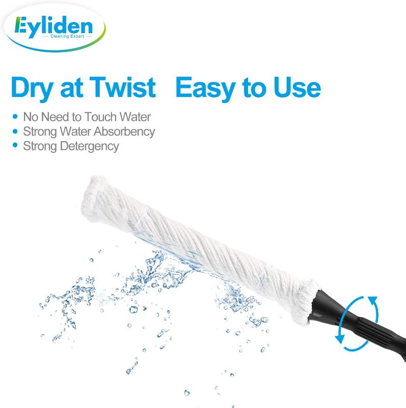 Photo 2 of Eyliden Mop with 2 Reusable Heads, Easy Wringing Twist Mop, with 57.5 inch Long Handle, Wet Mops for Floor Cleaning, Commercial Household Clean Hardwood, Vinyl, Tile, and More

