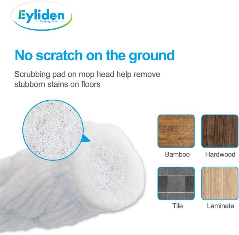 Photo 6 of Eyliden Mop with 2 Reusable Heads, Easy Wringing Twist Mop, with 57.5 inch Long Handle, Wet Mops for Floor Cleaning, Commercial Household Clean Hardwood, Vinyl, Tile, and More
