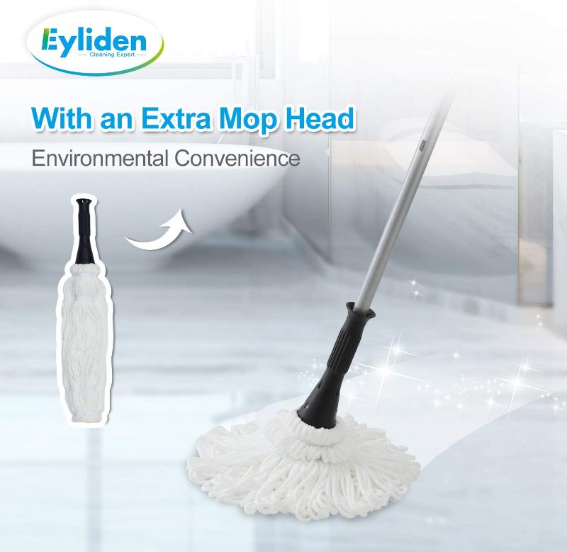 Photo 7 of Eyliden Mop with 2 Reusable Heads, Easy Wringing Twist Mop, with 57.5 inch Long Handle, Wet Mops for Floor Cleaning, Commercial Household Clean Hardwood, Vinyl, Tile, and More
