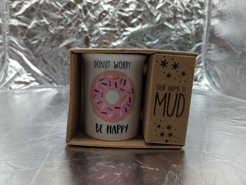 Photo 2 of Enesco Our Name Is Mud Donut Worry Be Happy, 16 ounce, Multicolor Stoneware Glitter Mug, 1 Count (Pack of 1)