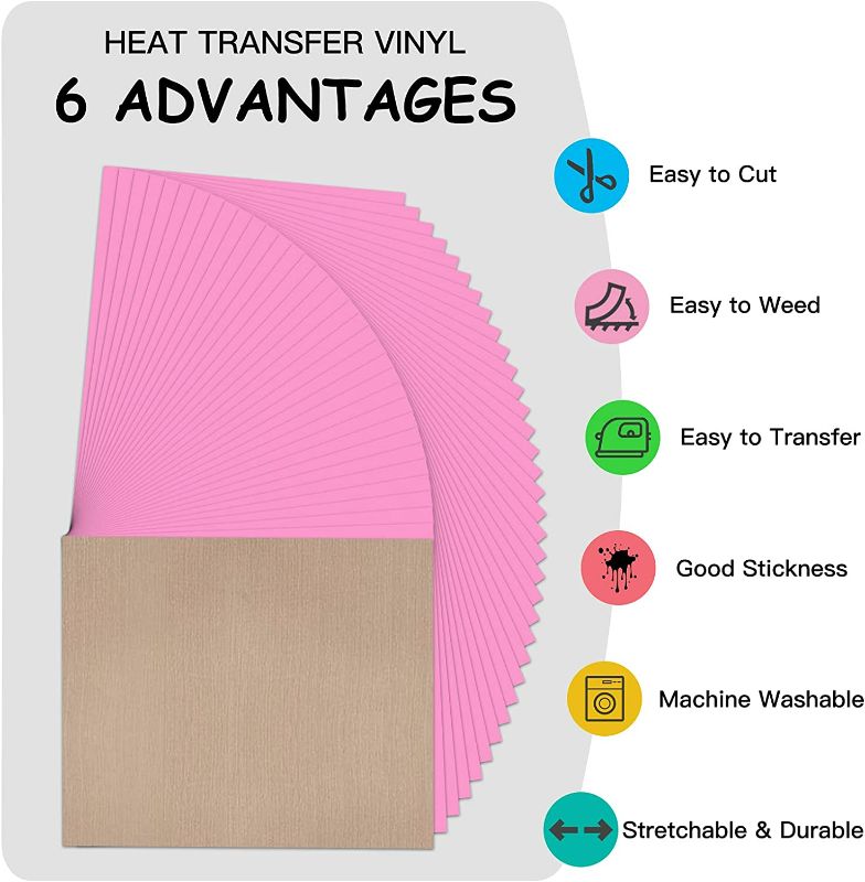 Photo 3 of JANDJPACKAGING Neon Pink HTV Heat Transfer Vinyl - 35Pack 12" x 10" Pink Iron on Vinyl for T-Shirt, Fluorescence Pink HTV Vinyl for Cricut, Silhouette Cameo or Heat Press Machine
