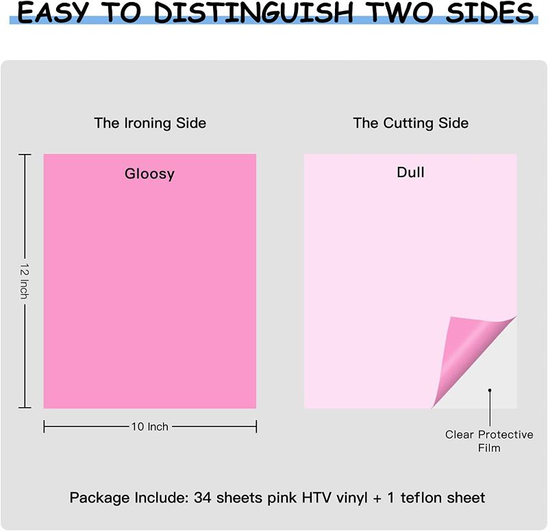 Photo 2 of JANDJPACKAGING Neon Pink HTV Heat Transfer Vinyl - 35Pack 12" x 10" Pink Iron on Vinyl for T-Shirt, Fluorescence Pink HTV Vinyl for Cricut, Silhouette Cameo or Heat Press Machine
