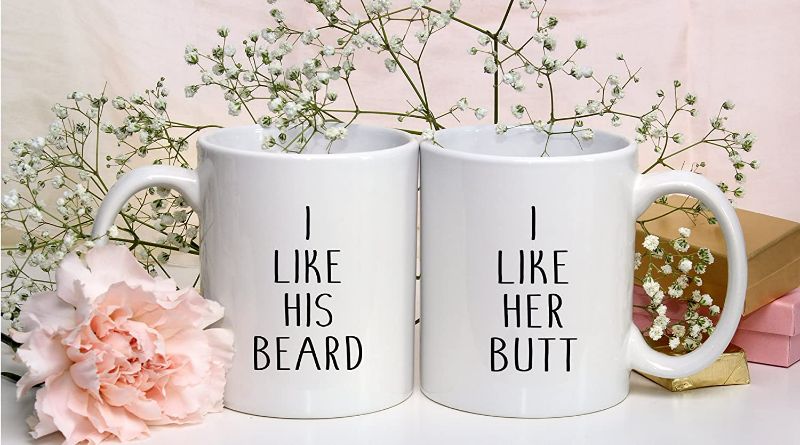 Photo 2 of I Like His Beard, I Like Her Butt - 11oz Funny Ceramic Coffee Mug Couples Sets - Husband and Wife, Bride and Groom Anniversary or Engagement Gifts - His and Her Gift Set - By CBT Mugs
