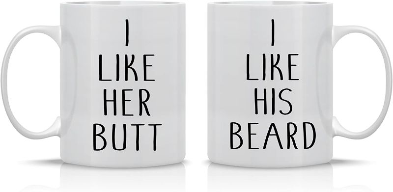 Photo 1 of I Like His Beard, I Like Her Butt - 11oz Funny Ceramic Coffee Mug Couples Sets - Husband and Wife, Bride and Groom Anniversary or Engagement Gifts - His and Her Gift Set - By CBT Mugs

