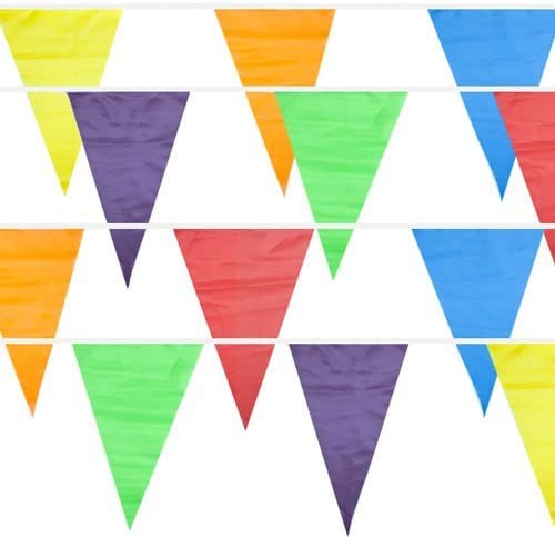 Photo 1 of 36 Woven Multicolor Triangle Flag Decor Banner for Party