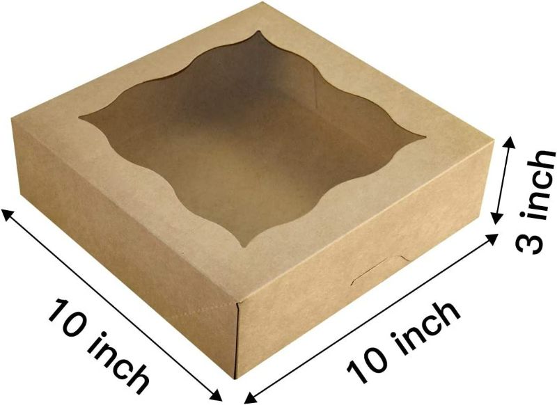 Photo 2 of CHERRY 15-Pack 10"x10"x3"Brown Bakery Boxes with PVC Window for Pie and Cookies Boxes Large Natural Craft Paper Box 10x10x3inch (Brown, 15)
