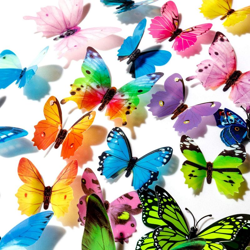Photo 2 of 120PCS 3D Colorful Butterfly Wall Stickers, Butterfly Wall Decals, Removable Butterflies DIY Art Decor Crafts for Party Offices Bedroom Room Sticker Set
