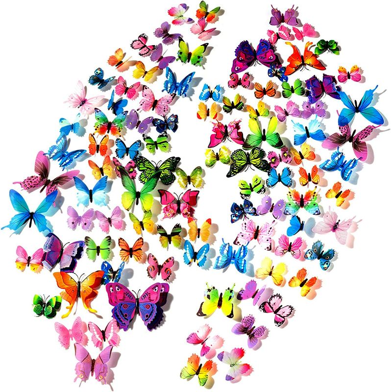 Photo 1 of 120PCS 3D Colorful Butterfly Wall Stickers, Butterfly Wall Decals, Removable Butterflies DIY Art Decor Crafts for Party Offices Bedroom Room Sticker Set
