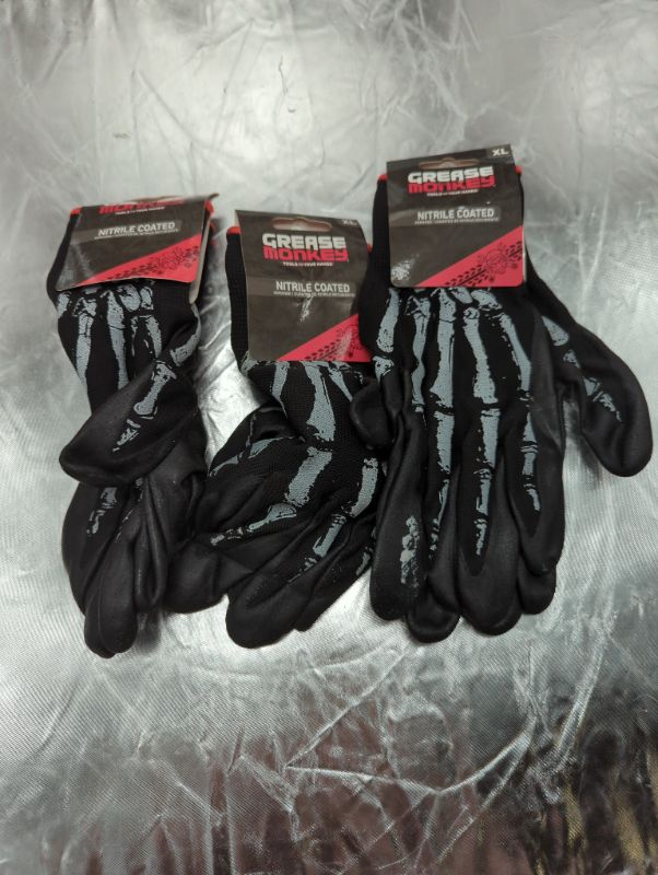 Photo 2 of Grease Monkey Bone Series Foam Nitrile Mechanic Gloves with Grip X-Large - 3 Pack