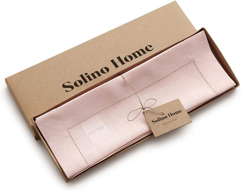 Photo 3 of Solino Home Pink Linen Placemats Set of 4 – 100% Pure Linen Fabric Tablemats 14 x 19 Inch – Classic Hemstitch Placemats for Spring, Easter, Summer – Machine...
